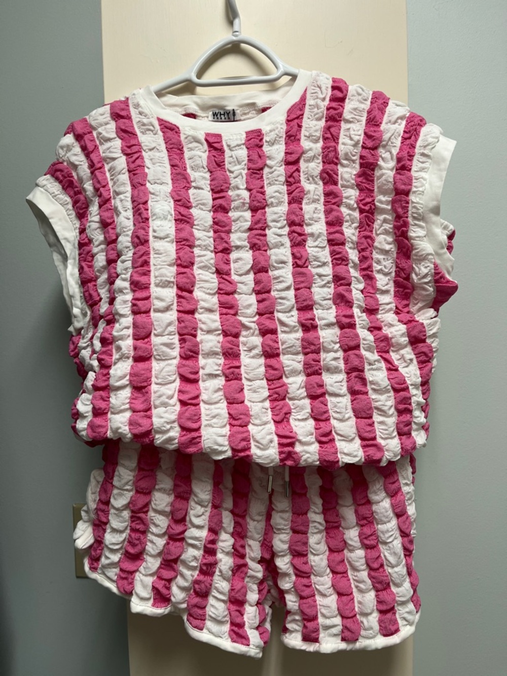 WHY Pink and White Textured Stripe Two-Piece Set